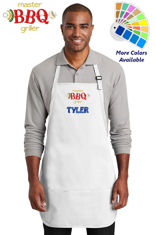 Personalized Bar B Que Apron Embroidered Master BBQ Griller BBQ Design Dad Gift