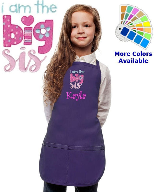 Personalized Kids Apron with Big Sister Embroidery Design, Cook Gift, School Gift, Funny Gift, Monogrammed, Cooking Party, Sister Gift