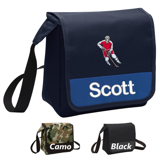 Personalized Hockey Lunch Bag Box Cooler, Polyester Canvas Fabric, Insulated Embroidered School Work Sports Monogrammed Custom Name