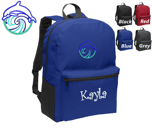 Personalized Kids Backpack Embroidered Dolphin Wave Monogrammed with Name of Your Choice Perfect Kids School Gift
