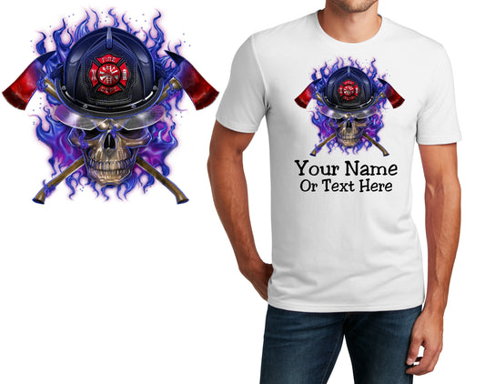 Personalized T-Shirt Firefighter Skull Purple Design, Fire Shirt, Custom Shirt, Custom Name, Dad Gift, Fireman Gift, Unisex Womens Tee