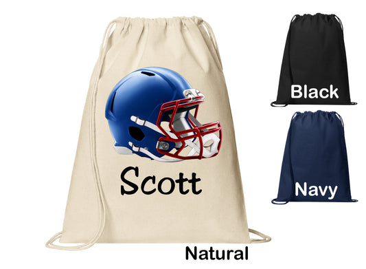 Personalized Football Helmet Sports Cinch Pack, Drawstring Gym School Pool Backpack, Printed Monogrammed Custom Name, Perfect Gift