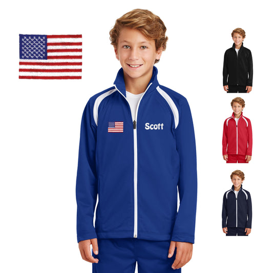 Personalized Kids Jacket, American Flag, Kids Sports Team Jacket, Polyester Zipper Jacket, Embroidered Name, Kids Gift, Monogrammed