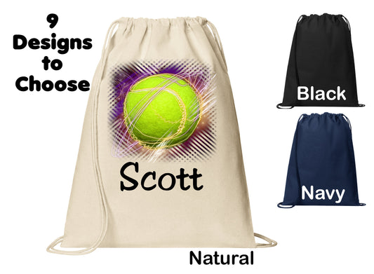 Personalized Kids Tennis Cinch Pack, Drawstring Gym School PE Pool Backpack, Printed Monogrammed Custom Name, Perfect Kids Sports Gift