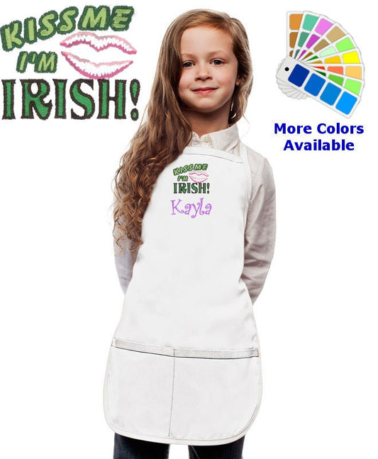 Personalized Kids Apron with Kiss Me Im Irish Lips Embroidery Design
