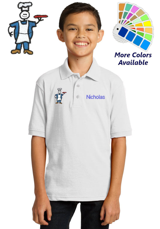 Personalized Kids Polo Shirt Embroidered Pizza Cook Monogrammed with a Name or Text of Your Choice