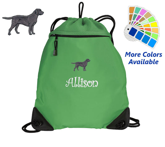 Personalized Cinch Pack, Drawstring Gym School PE, Pool Backpack, Embroidered Labrador Retriever Dog, Monogrammed Custom Name, Perfect Gift
