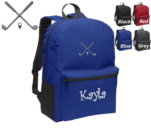 Personalized Kids Backpack Embroidered Golf Clubs Ball Monogrammed with Name of Your Choice Perfect Kids School Gift