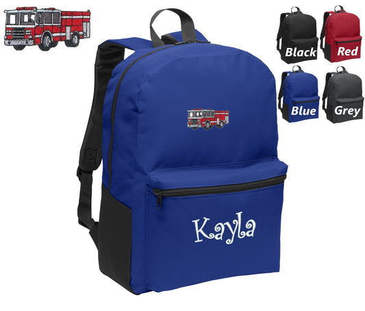 Personalized Kids Backpack Embroidered Fire Truck Engine Monogrammed with Name of Your Choice Perfect Kids School Gift