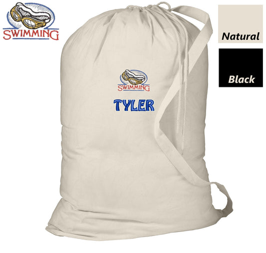Personalized Swimming Laundry Bag, Summer Camp Bag, College Dorm Laundry Bag, School Laundry Bag, Embroidered Monogrammed with Name