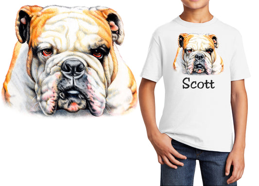 Personalized Kids T-Shirt Bulldog Bull Dog Design, T-Shirt, Colorful, Cotton, Low Price Inexpensive Tee Shirt, Student Gift, School Gift