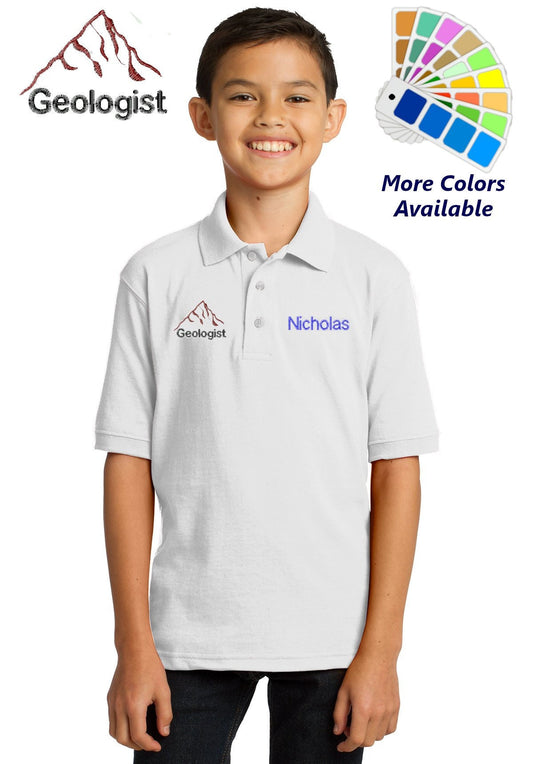 Personalized Kids Polo Shirt Embroidered Geologist Monogrammed with a Name or Text of Your Choice