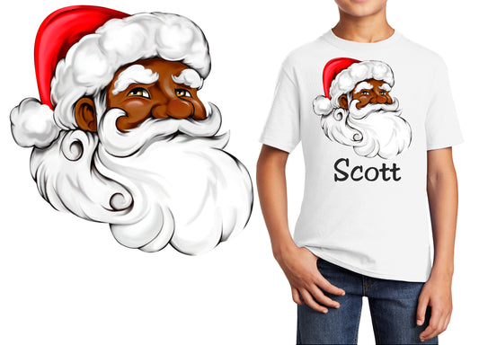 Personalized Kids T-Shirt African American Santa Claus Christmas Design, T-Shirt, Colorful, Cotton, Low Price Inexpensive Tee Shirt, School