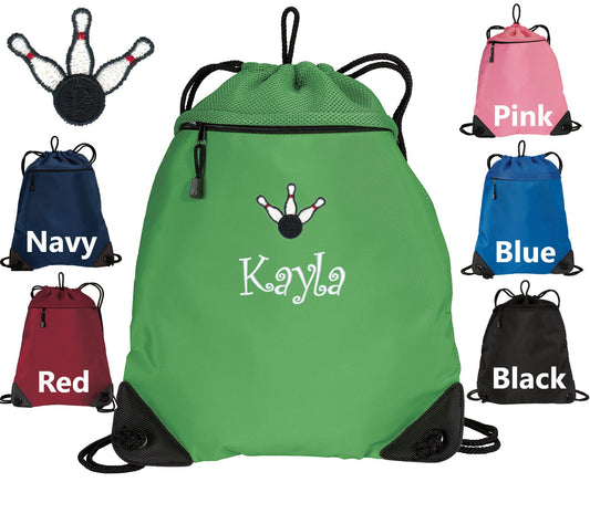 Personalized Kids Cinch Pack Drawstring Gym School PE Pool Backpack Embroidered Bowling Monogrammed with Custom Name Perfect Kids Gift