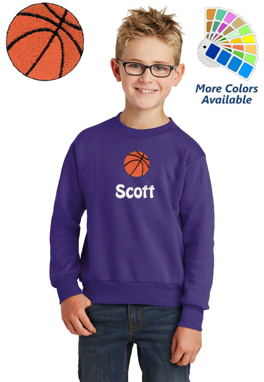 Personalized Kids Basketball Sweatshirt Embroidered Name Unisex Girl or Boy Gift with Monogrammed Name Sports Gift Crewneck Sweater