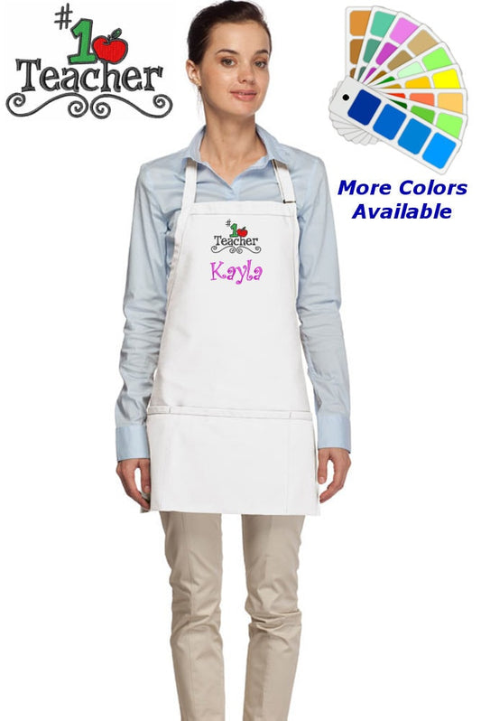 Personalized Apron Embroidered Number One Teacher Design Teacher Gift