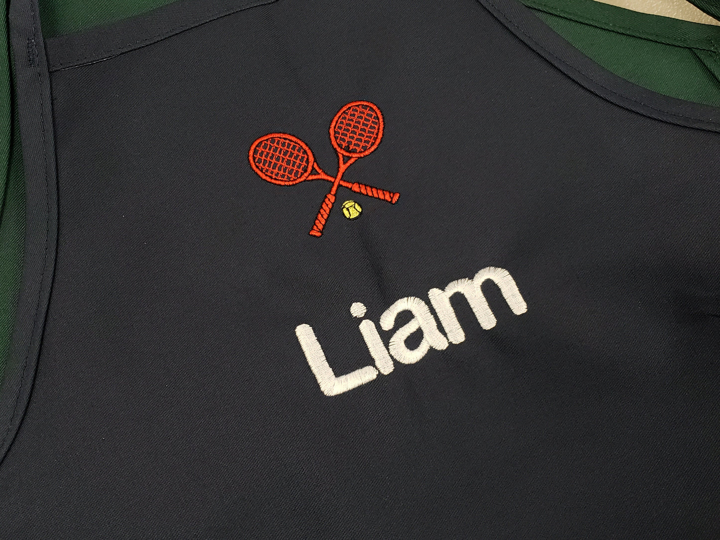 Personalized Kids Apron with Tennis Racket Embroidery Design, Kitchen Cook Gift, School Gift, Sports Gift, Monogrammed, Cooking Party