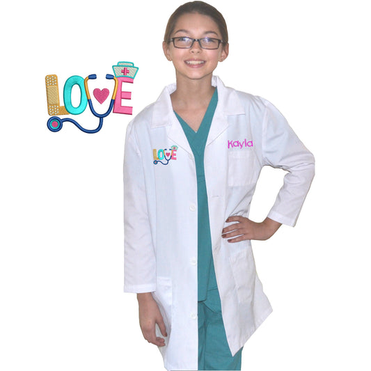 Personalized Kids Lab Coat with Nurse Love Embroidery Design for little Doctors and Nurses, Youth Lab Coat, Child Coat, Hallowen Costume