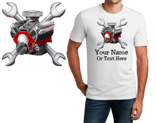 Personalized T-Shirt Mechanic Engine Wrenches Design, Sports Shirt, Custom Printed Shirt, Custom Name, Dad Gift, Unisex, Womens Tee