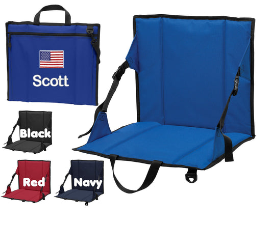 Personalized American Flag Stadium Seat, Padded, School Seat, Embroidered Name, Mom Parent Gift, Sports Coach Gift, Soft Chair, Monogrammed