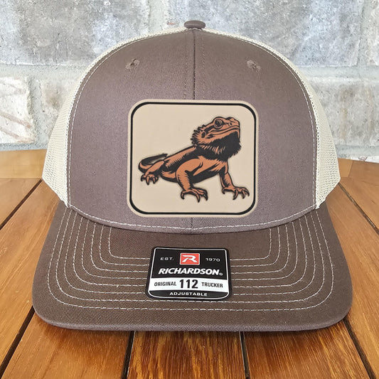 Bearded Dragon Leather Patch Trucker Hat, Richardson 112, Dragon Lover Gift, Beardie Dad, Husband Gift, Reptile Hat, Laser Engraved