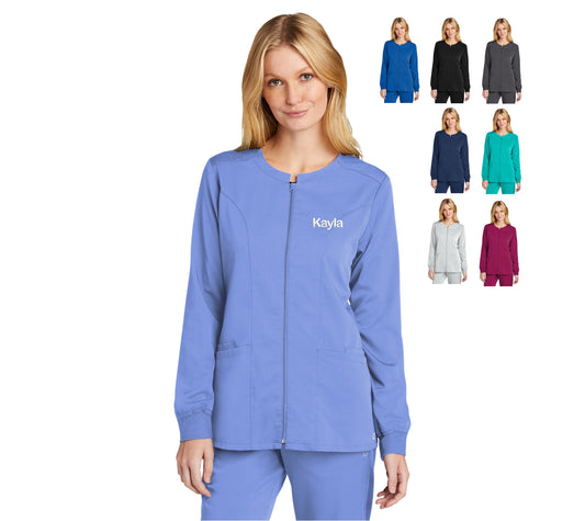 Personalized Womens Scrubs Jacket Custom Embroidered Text or Name, Zipper, Doctor, Nurse, Veterinarian, Hospital, Shirt, Medical Apparel