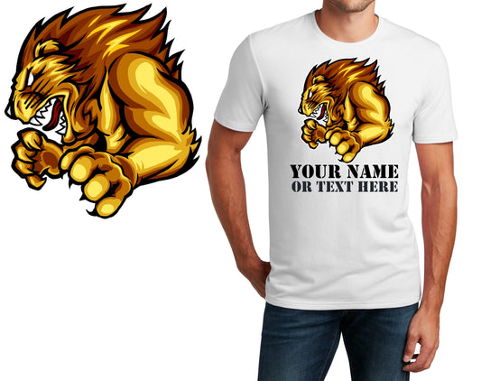 Personalized T-Shirt Lion Roaring Design, Sports Shirt, Custom Printed Shirt, Custom Name, Dad Gift, Coach Gift, Unisex, Womens Tee