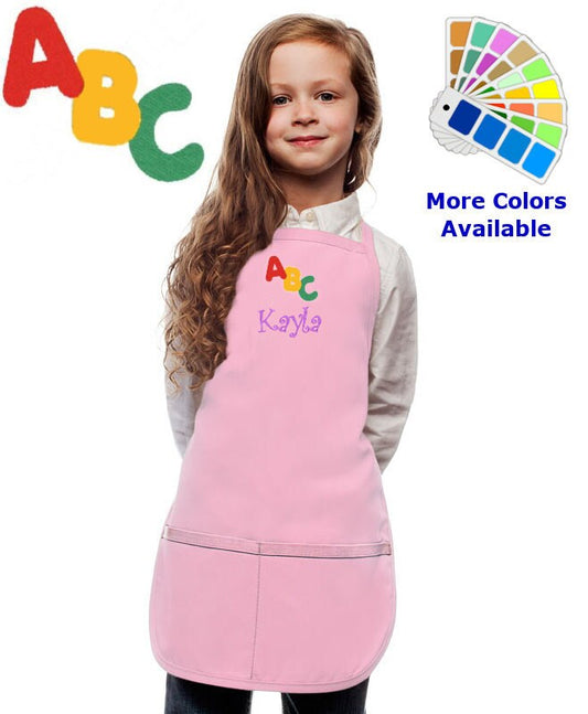 Personalized Kids Apron with ABC Alphabet Letters Embroidery Design