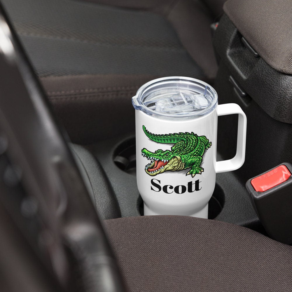 Custom Alligator Tumbler with Handle, Stainless Steel BPA-free Travel Cup, 25 Ounce Mug, Dad Gift