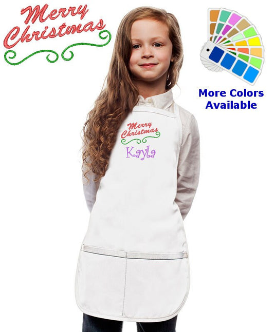 Personalized Kids Christmas Apron with Merry Christmas Embroidery Design