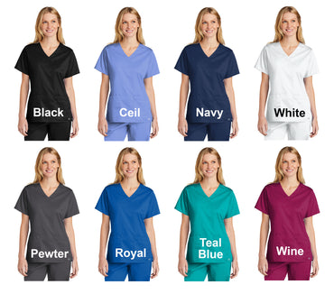 Personalized Womens RN Scrubs Top with Custom Embroidered Text or Name, Doctor, Nurse, Veterinarian, Hospital, Shirt, Medical Apparel