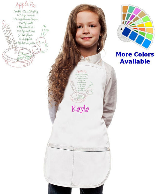 Personalized Kids Apron with Apple Pie Recipe Embroidery Design