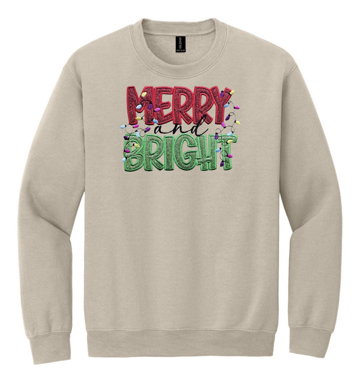 Embroidered Christmas Sweatshirt, Sweatshirt with Merry and Bright Applique, Warm Fall Sweatshirt, Fall Gift, Womens
