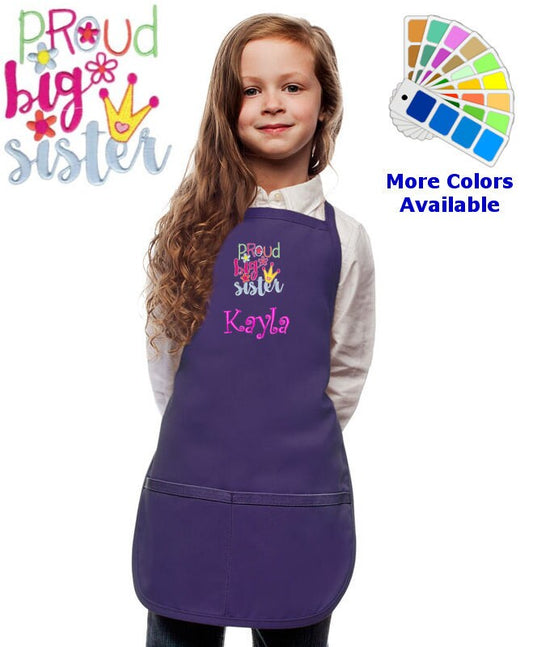 Personalized Kids Apron with Proud Big Sister Embroidery Design, Cook Gift, School Gift, Funny Gift, Monogrammed, Cooking Party, Sister Gift
