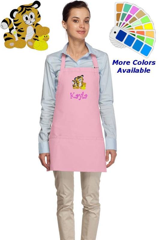 Personalized Apron Embroidered Tiger Design, Custom Apron, Monogrammed Apron Name, Dad Mom Teacher Kitchen Home House Gift