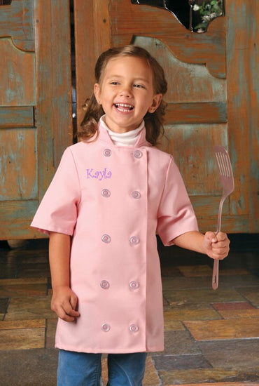 Personalized Kids Pink Chef Coat Jacket Short Sleeve