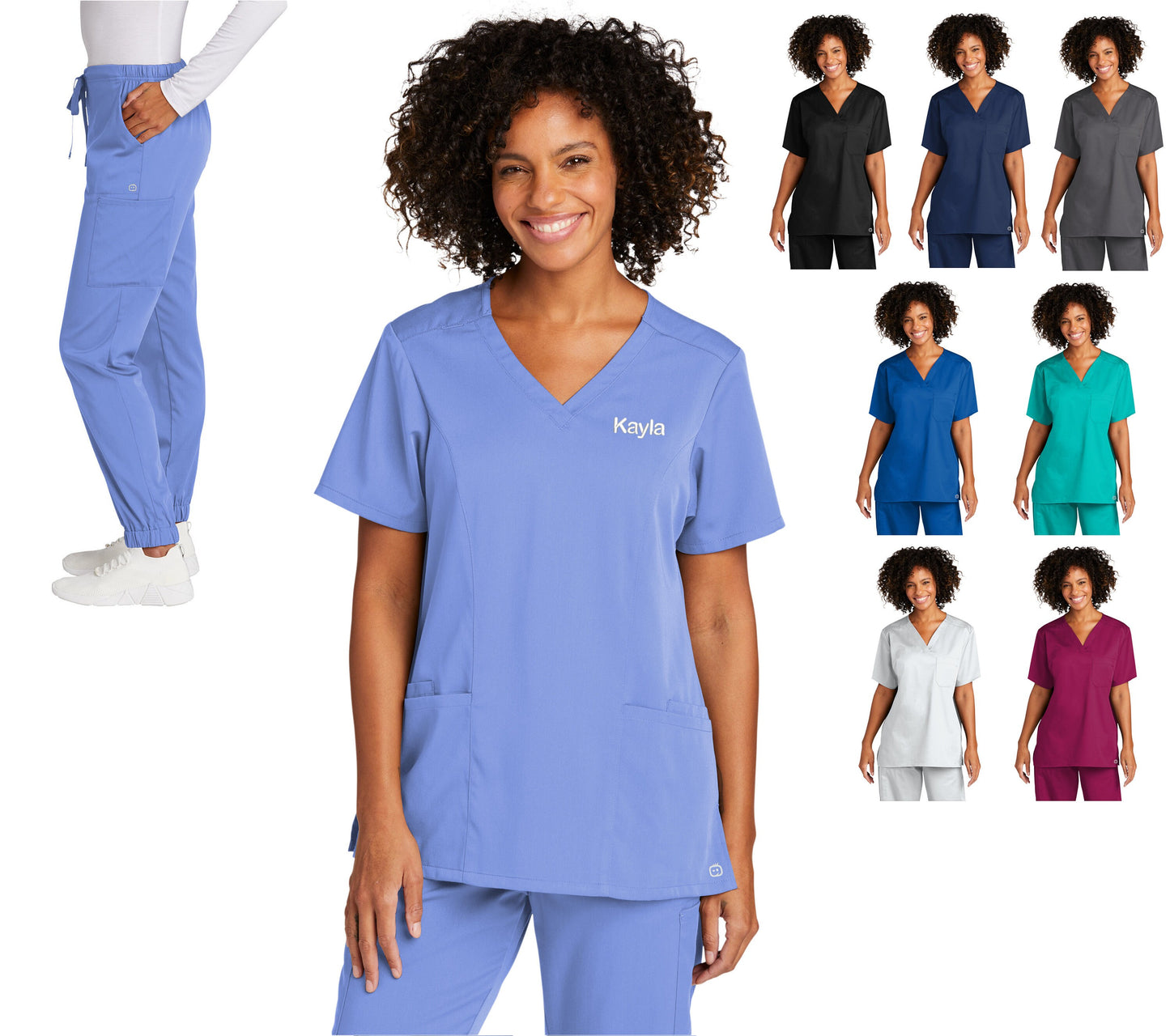 Personalized Womens Jogger Scrubs Set with Custom Embroidered Name, Doctor, Nurse, Veterinarian, Hospital Shirt, Medical Apparel