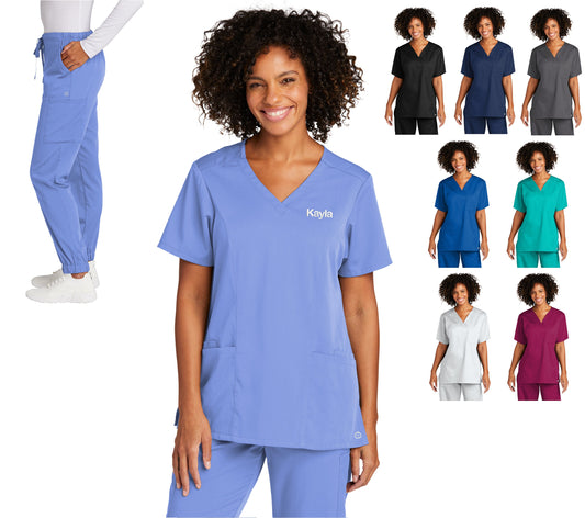 Personalized Womens Jogger Scrubs Set with Custom Embroidered Name, Doctor, Nurse, Veterinarian, Hospital Shirt, Medical Apparel