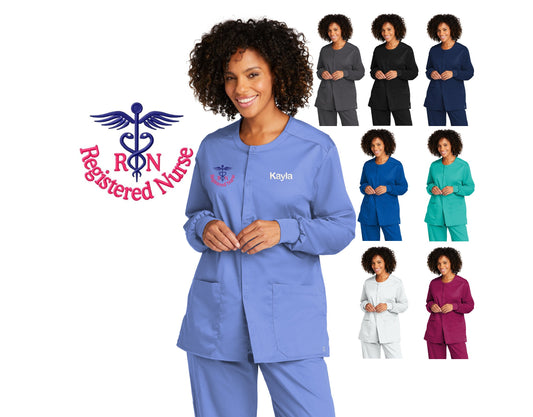 Personalized Unisex RN Nurse Scrubs Jacket with Custom Embroidered Name, Doctor, Nurse, Veterinarian, Hospital, Shirt, Medical Apparel