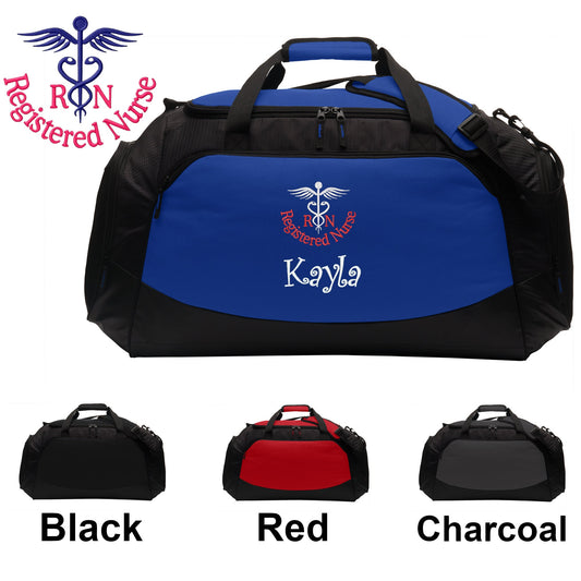 Personalized RN Nurse Large Duffle Bag, RN Design, Scrubs Travel Bag, Embroidered Custom Name, Hospital Bag, Monogrammed, Travel Gift
