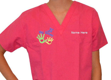 Big Sister Embroidered Personalized Pink Kids Scrubs