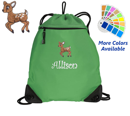 Personalized Cinch Pack, Drawstring Gym School PE, Pool Backpack, Embroidered Deer, Monogrammed Custom Name, Perfect Student Gift