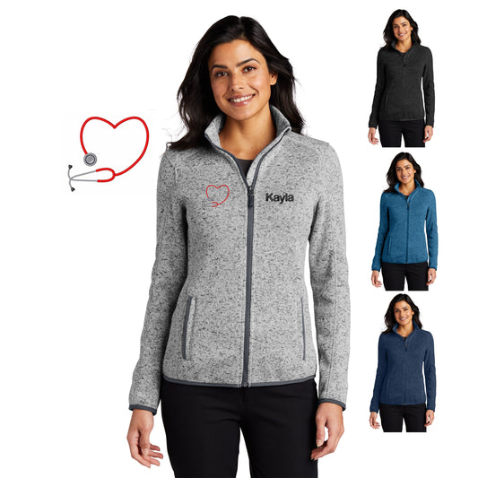 Personalized Nurse Jacket Sweater with Stethoscope Heart Design, Custom Embroidered Text or Name, Doctor, Nurse, Jacket, Medical Apparel