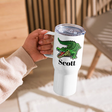 Custom Alligator Tumbler with Handle, Stainless Steel BPA-free Travel Cup, 25 Ounce Mug, Dad Gift