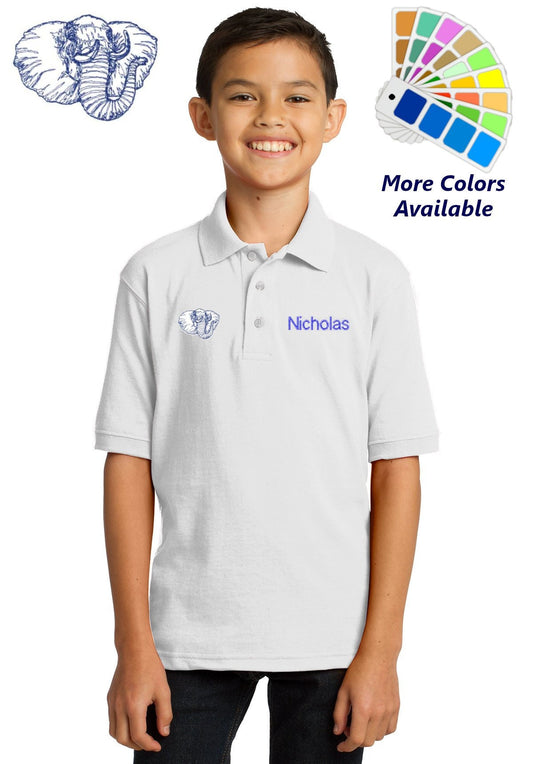 Personalized Kids Polo Shirt Embroidered Elephant Monogrammed with a Name or Text of Your Choice