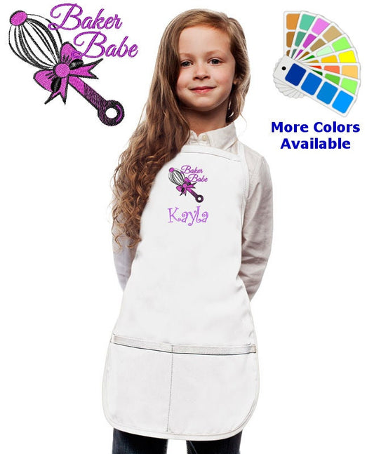 Personalized Kids Apron with Baker Babe Embroidery Design, Monogrammed Chef Uniform, Art Gift, Chef Gift, Cooking Party, Art Party, School