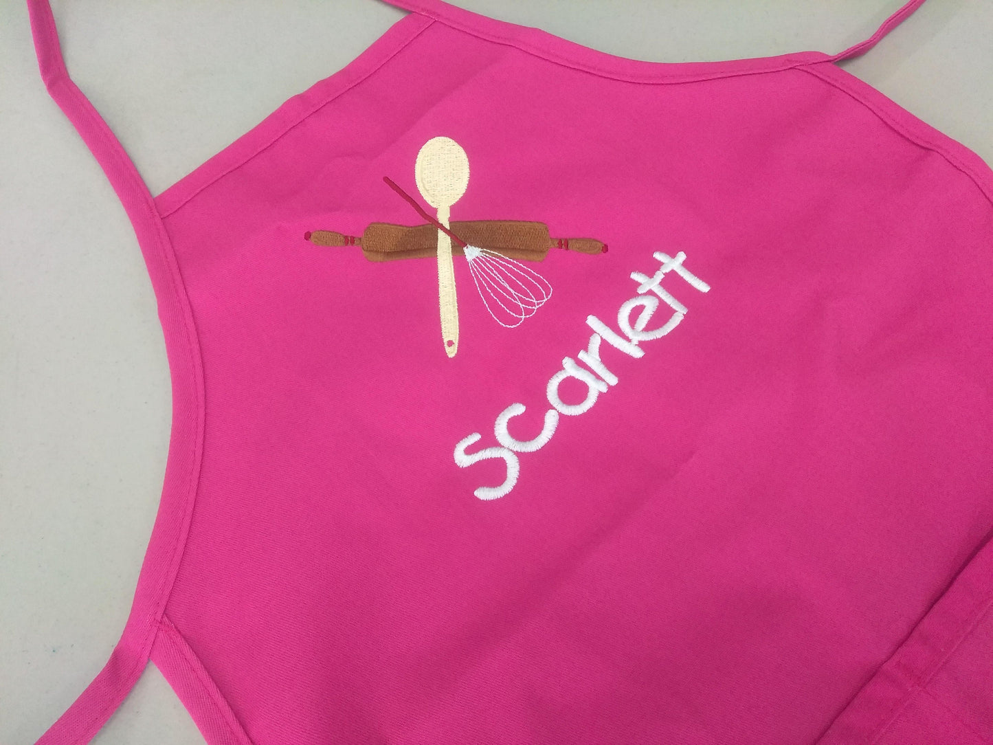 Personalized Kids Apron with Cooking Utensils Rolling Pin Design, Custom Embroidered Name, Chef Gift Cooking Party, Art Party, School Aprons