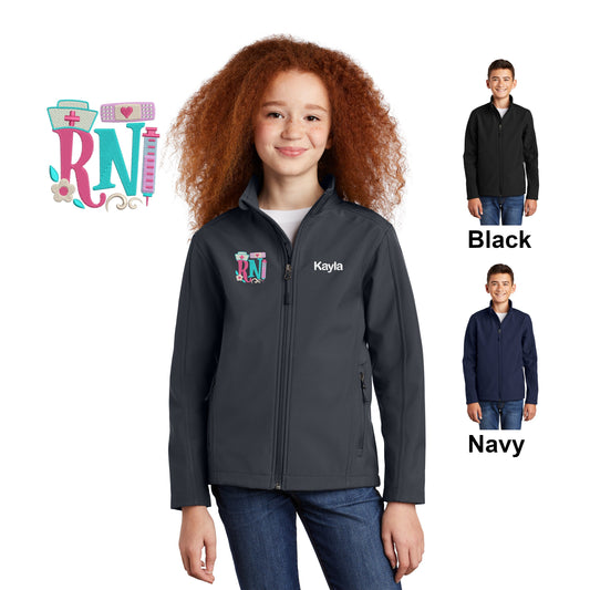 Personalized Kids Nurse Jacket, RN Design, Embroidered Name, Child Coat, Medical Apparel for Children, Pretend Doctor, Warm Soft Shell