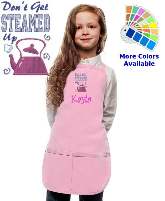 Personalized Kids Apron with Tea Pot Teapot Embroidery Design, Kitchen Cook Gift, School Gift, Funny Gift, Monogrammed, Cooking Party