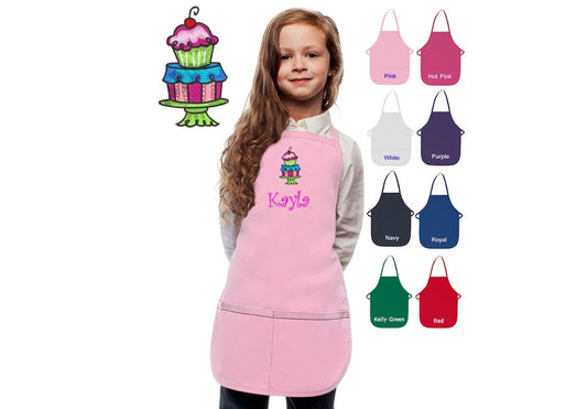 Personalized Kids Apron Cupcake Desert, Custom Embroidered Name, Monogrammed, Art Gift, Chef Gift, Cooking Party, Art Party, School Aprons